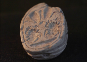 The stone has a symmetrical pattern of beetle bodies.
